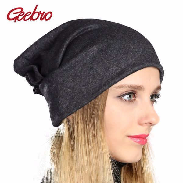 geebro women plain color beanie hats winter casual warm cotton knitted bone hat for girls female women's hat cap skullies beanie